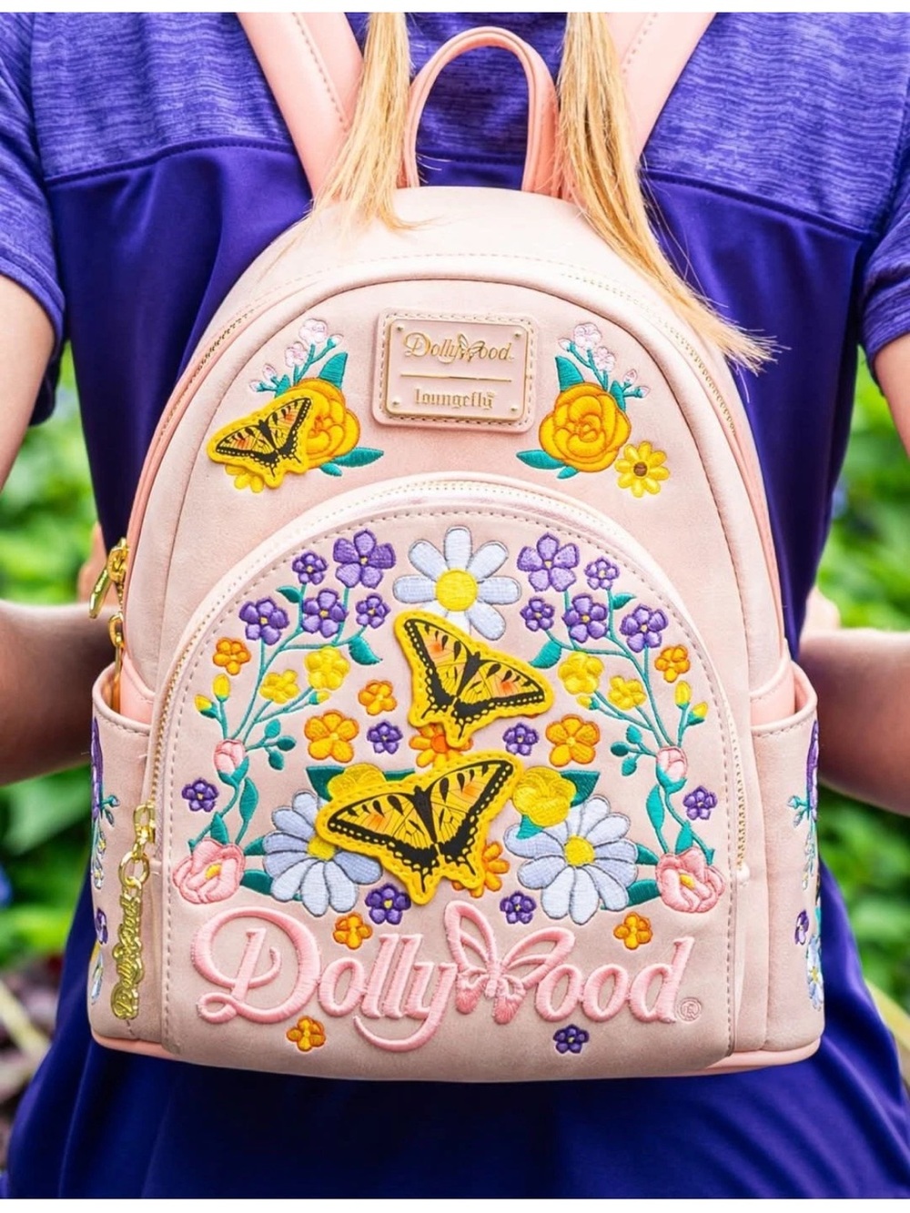 Loungefly Dollywood Pink Butterfly & Floral Embroidered Mini Backpack